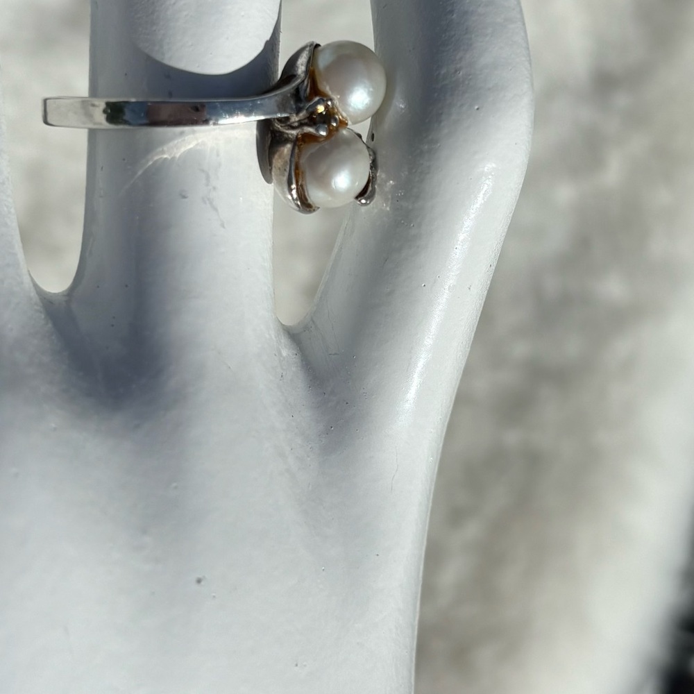 925 Sterling Silver Ring, 2 pearls, 2 citrine side stones,Size 5 - Picture 5 of 8